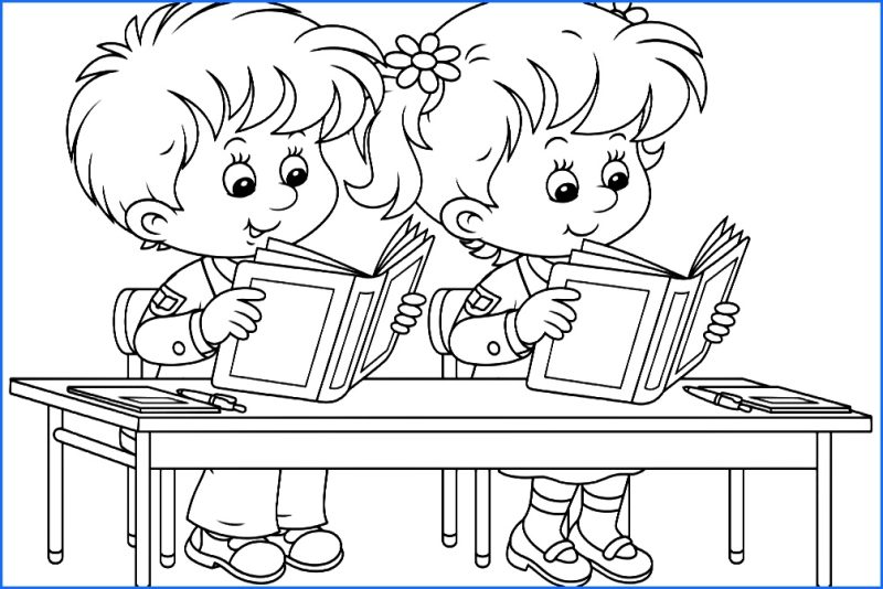 Gambar Anak Sekolah kartun Hitam Putih