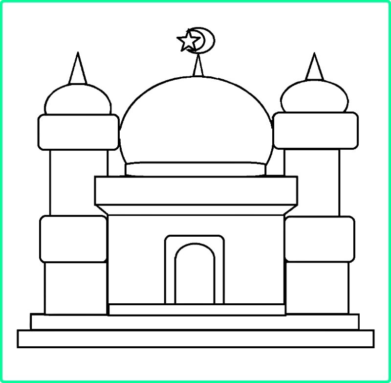Sketsa Gambar Masjid untuk Lomba Mewarnai